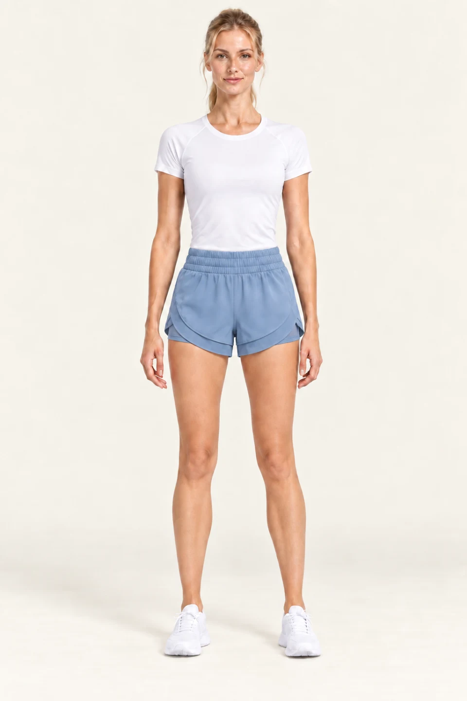 LS-B0003 Curved-hem training shorts in Blue, front AI styling preview