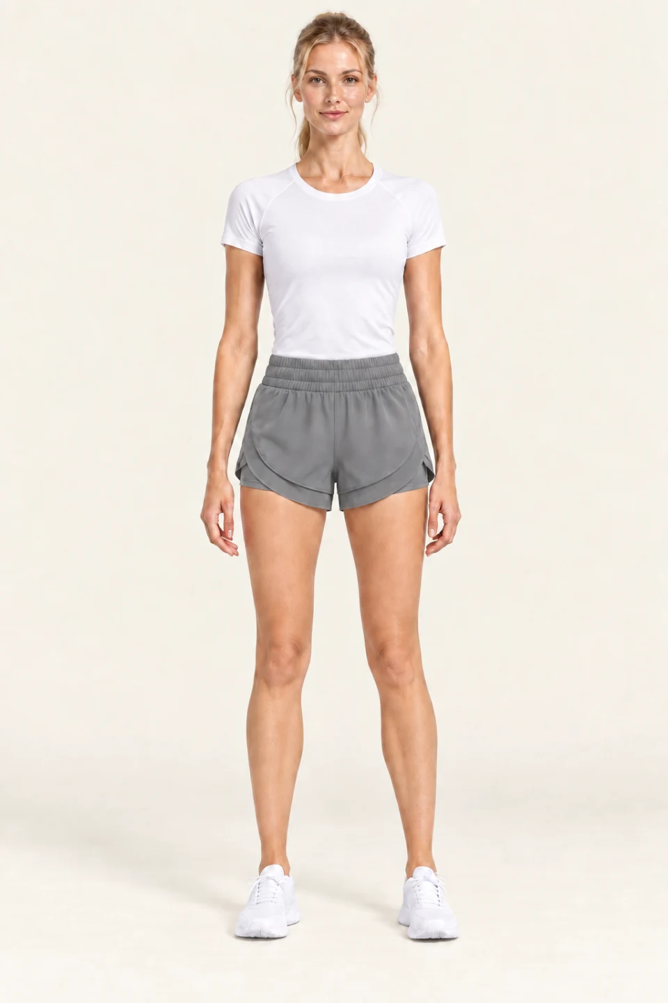 LS-B0003 Curved-hem training shorts in Grey, front AI styling preview