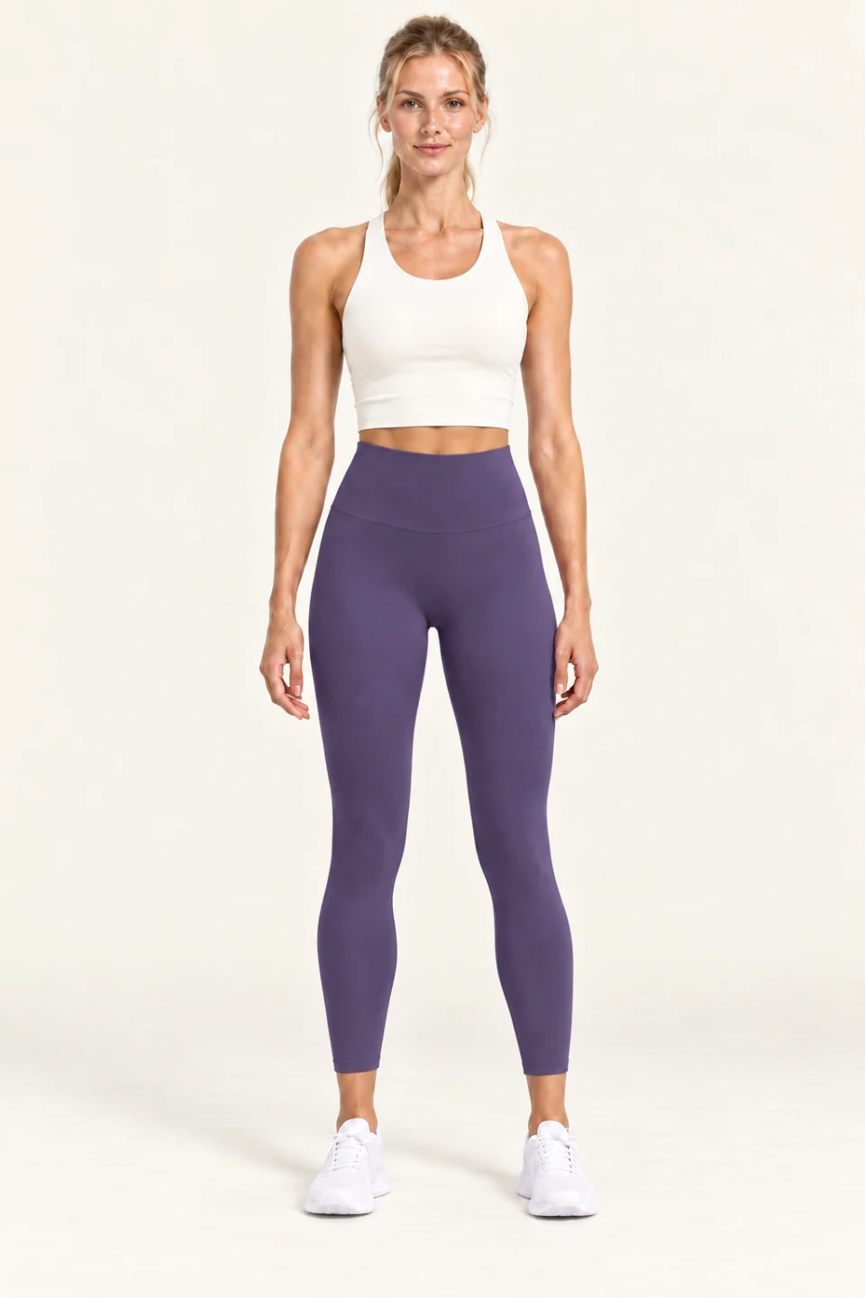 LS-B0004 High-rise 7/8 yoga leggings in Aubergine Purple, front AI styling preview