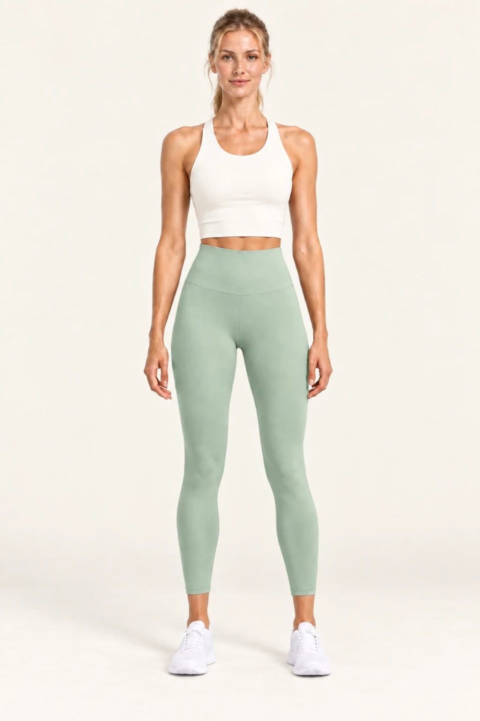 LS-B0004 High-rise 7/8 yoga leggings in Sprout Green, front AI styling preview
