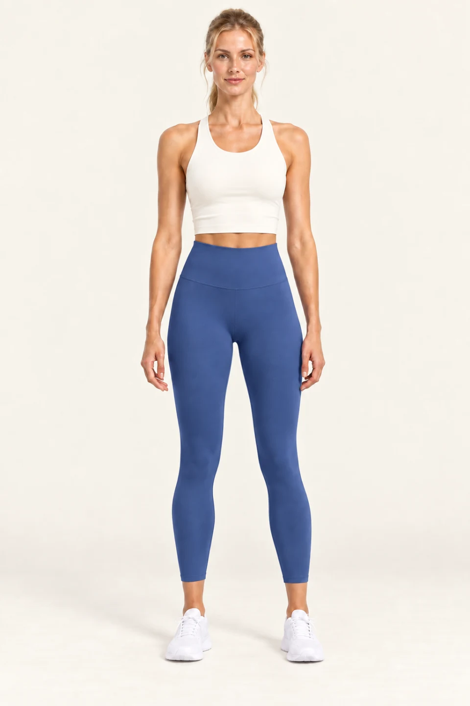 LS-B0004 High-rise 7/8 yoga leggings in Whale Blue, front AI styling preview