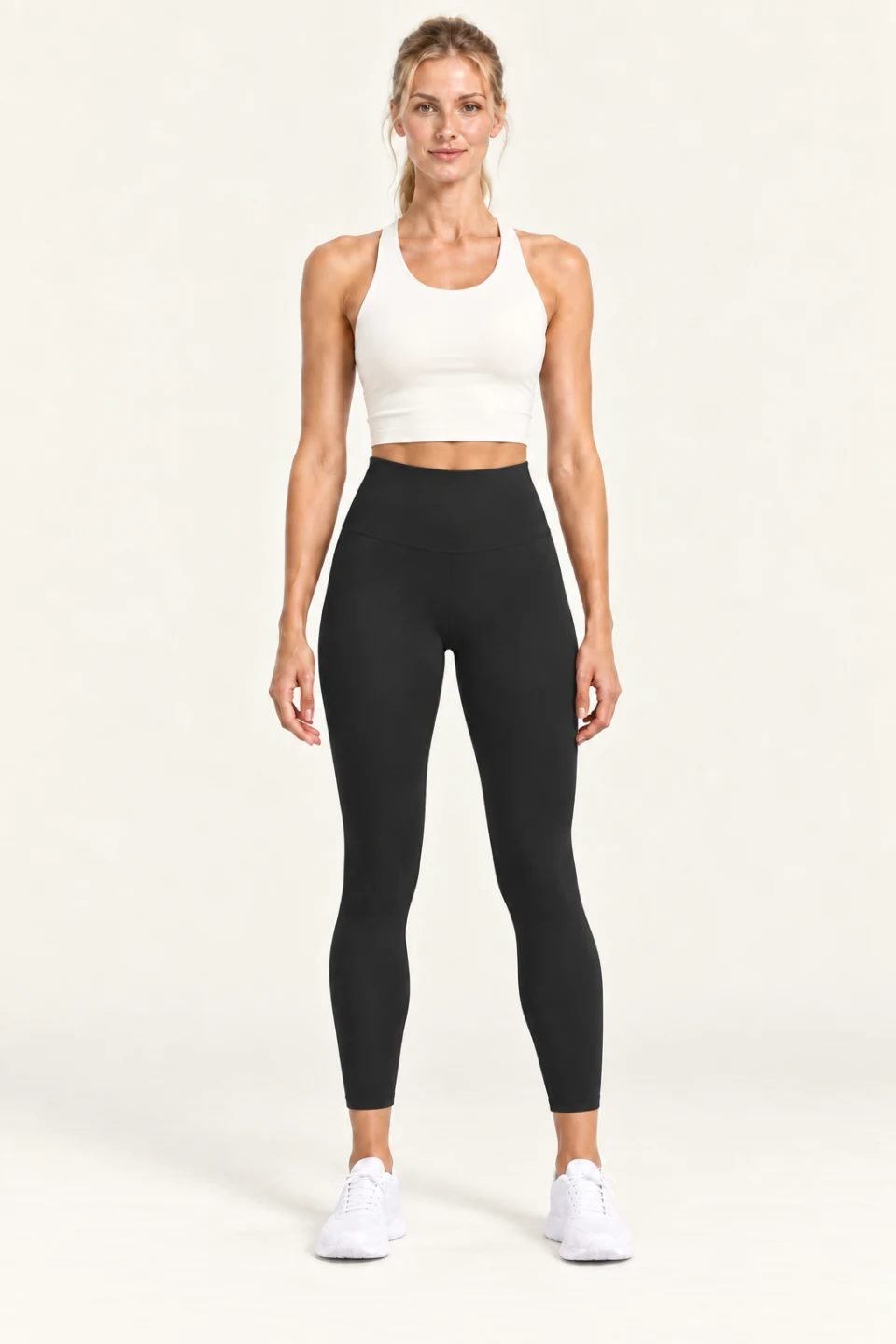 LS-B0004 High-rise 7/8 yoga leggings in Black, front AI styling preview
