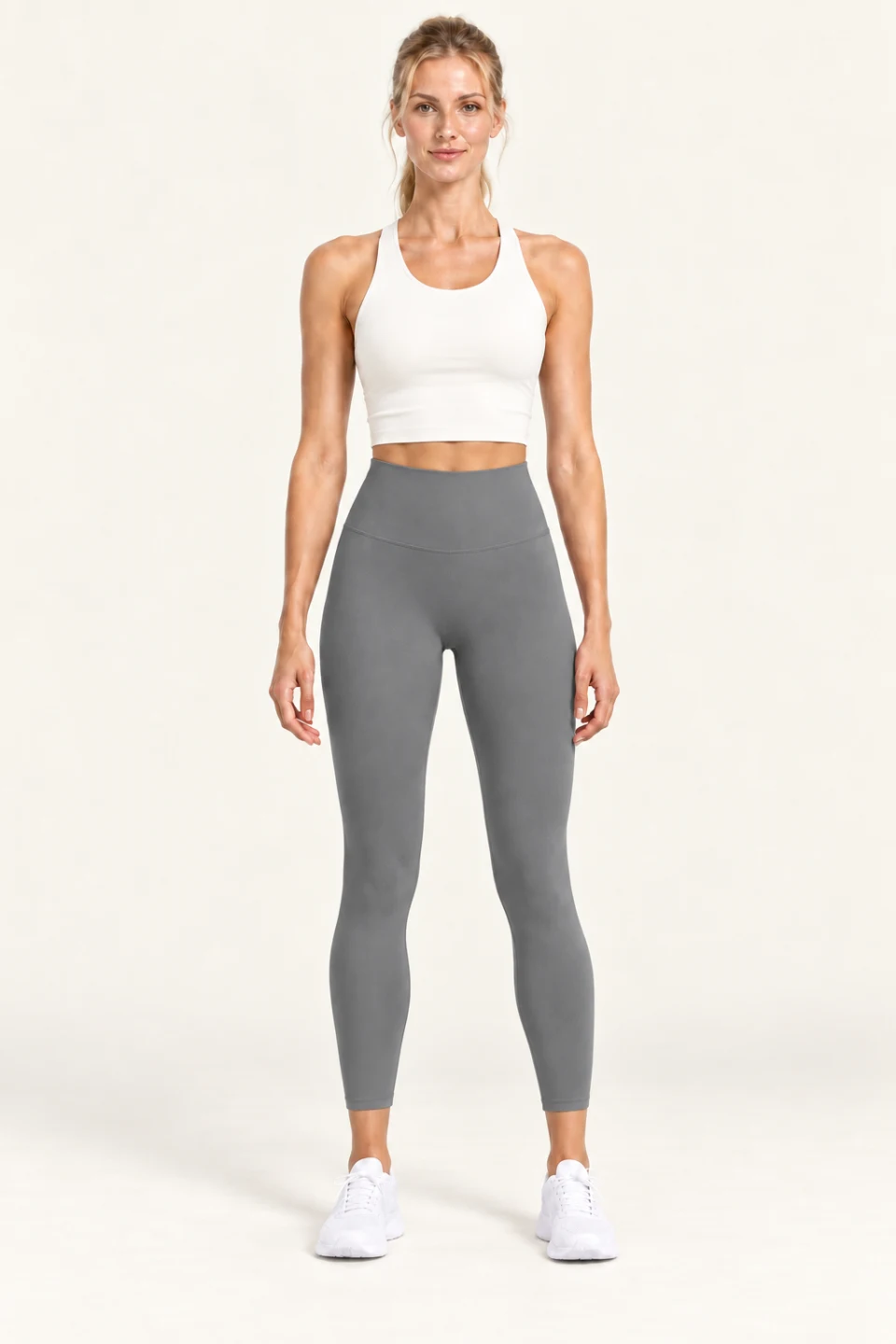 LS-B0004 High-rise 7/8 yoga leggings in Sea Rock Grey, front AI styling preview