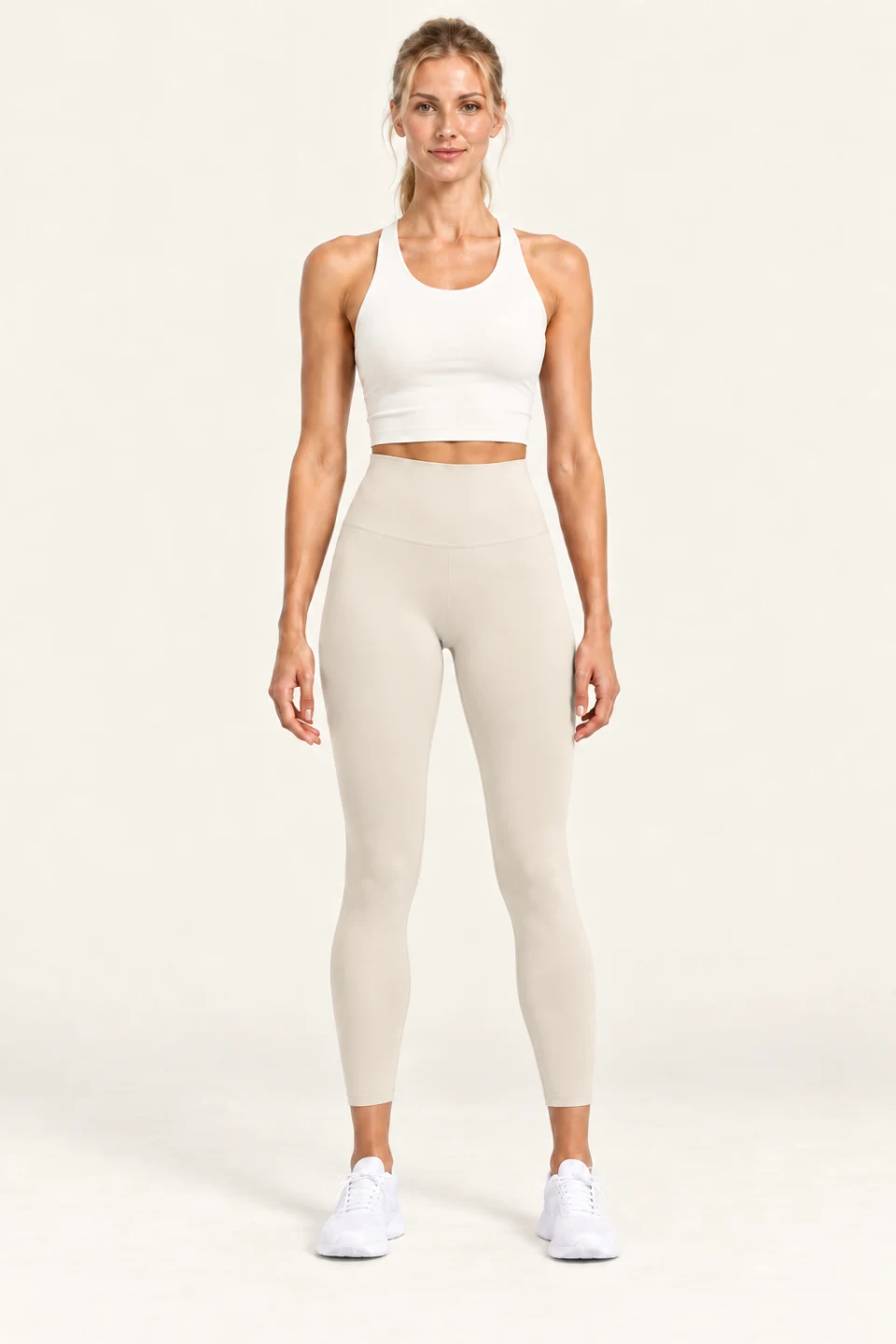 LS-B0004 High-rise 7/8 yoga leggings in Ivory, front AI styling preview