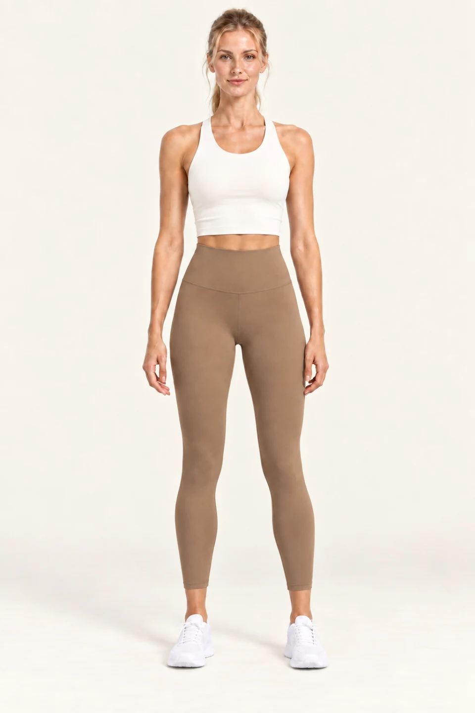 LS-B0004 High-rise 7/8 yoga leggings in Cocoa, front AI styling preview