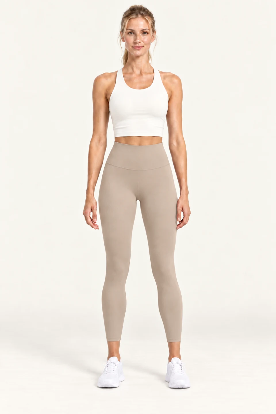 LS-B0004 High-rise 7/8 yoga leggings in Khaki, front AI styling preview