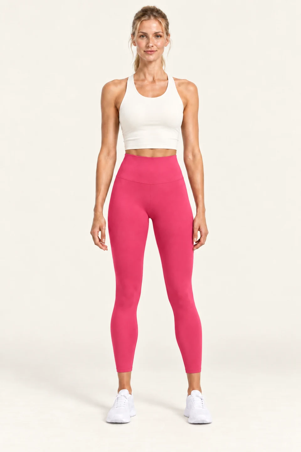 LS-B0004 High-rise 7/8 yoga leggings in Raspberry Red, front AI styling preview