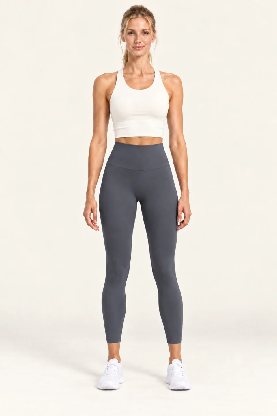 LS-B0004 High-rise 7/8 yoga leggings in Gunmetal Grey, front AI styling preview