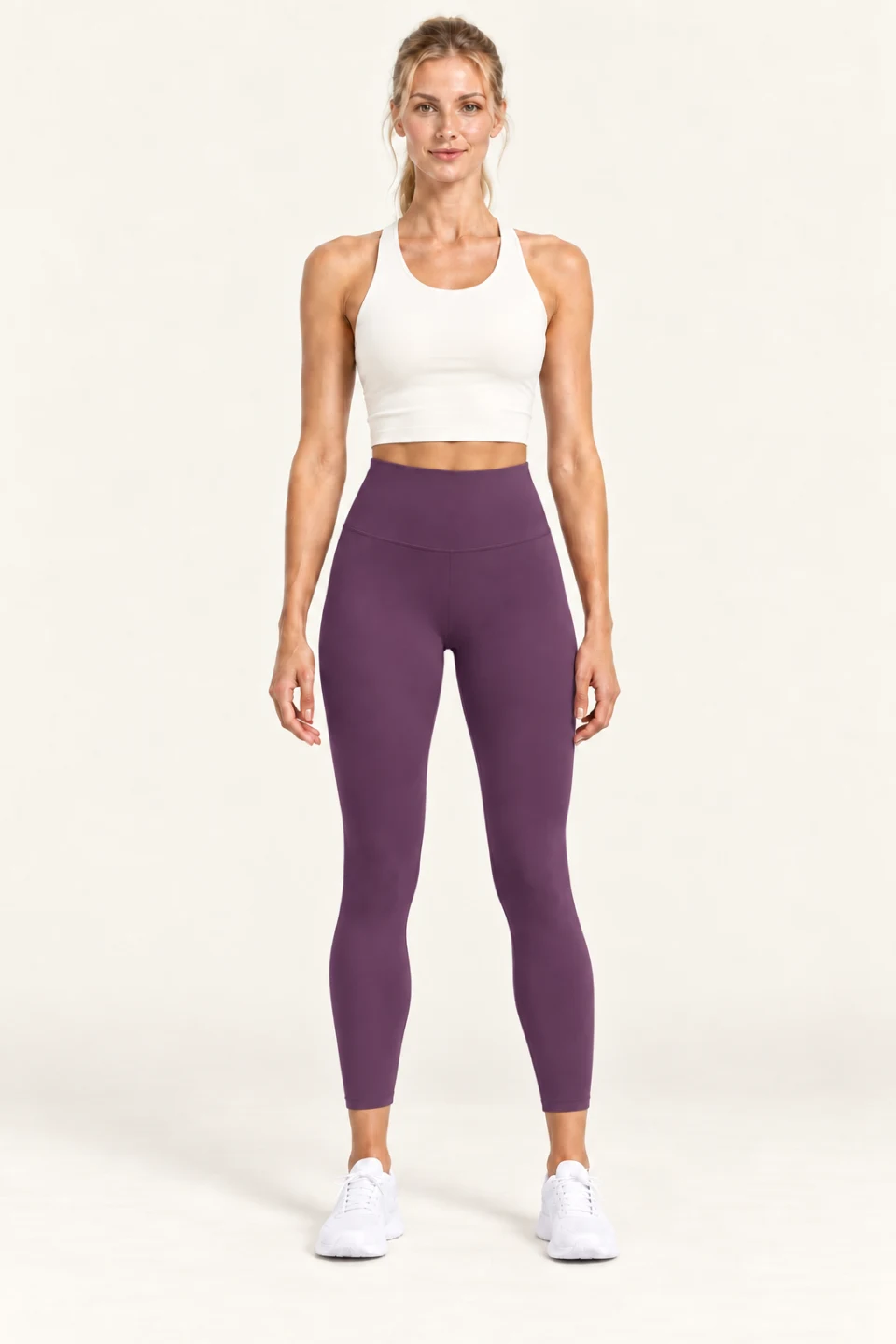 LS-B0004 High-rise 7/8 yoga leggings in Plum Purple, front AI styling preview