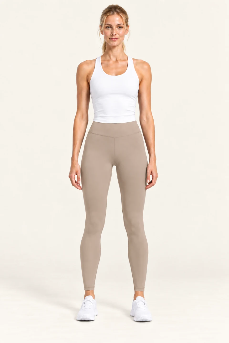 LS-B0005 High-rise flatlock yoga leggings in Khaki, front AI styling preview