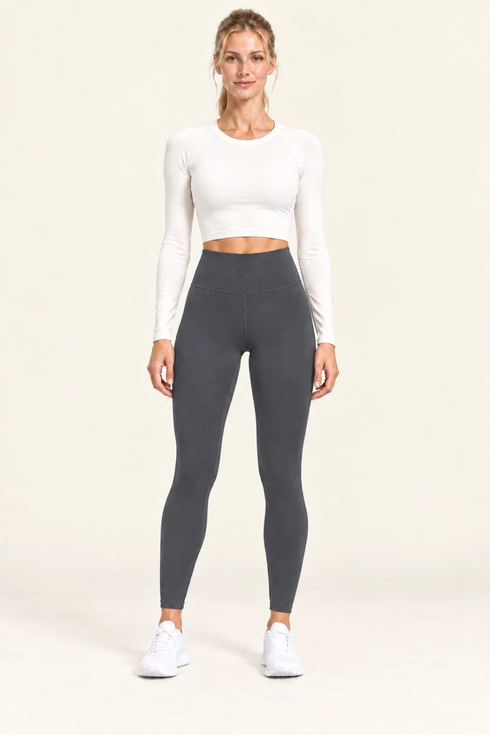 LS-B0009 Fleece-lined high-rise yoga leggings in Gunmetal Grey, front AI styling preview