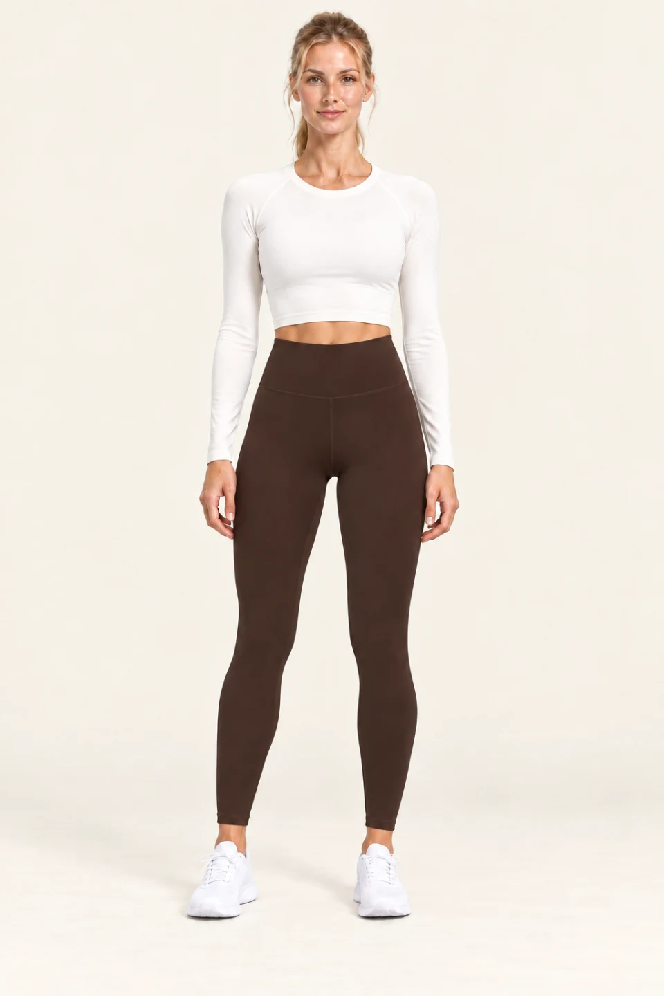 LS-B0009 Fleece-lined high-rise yoga leggings in Coffee, front AI styling preview