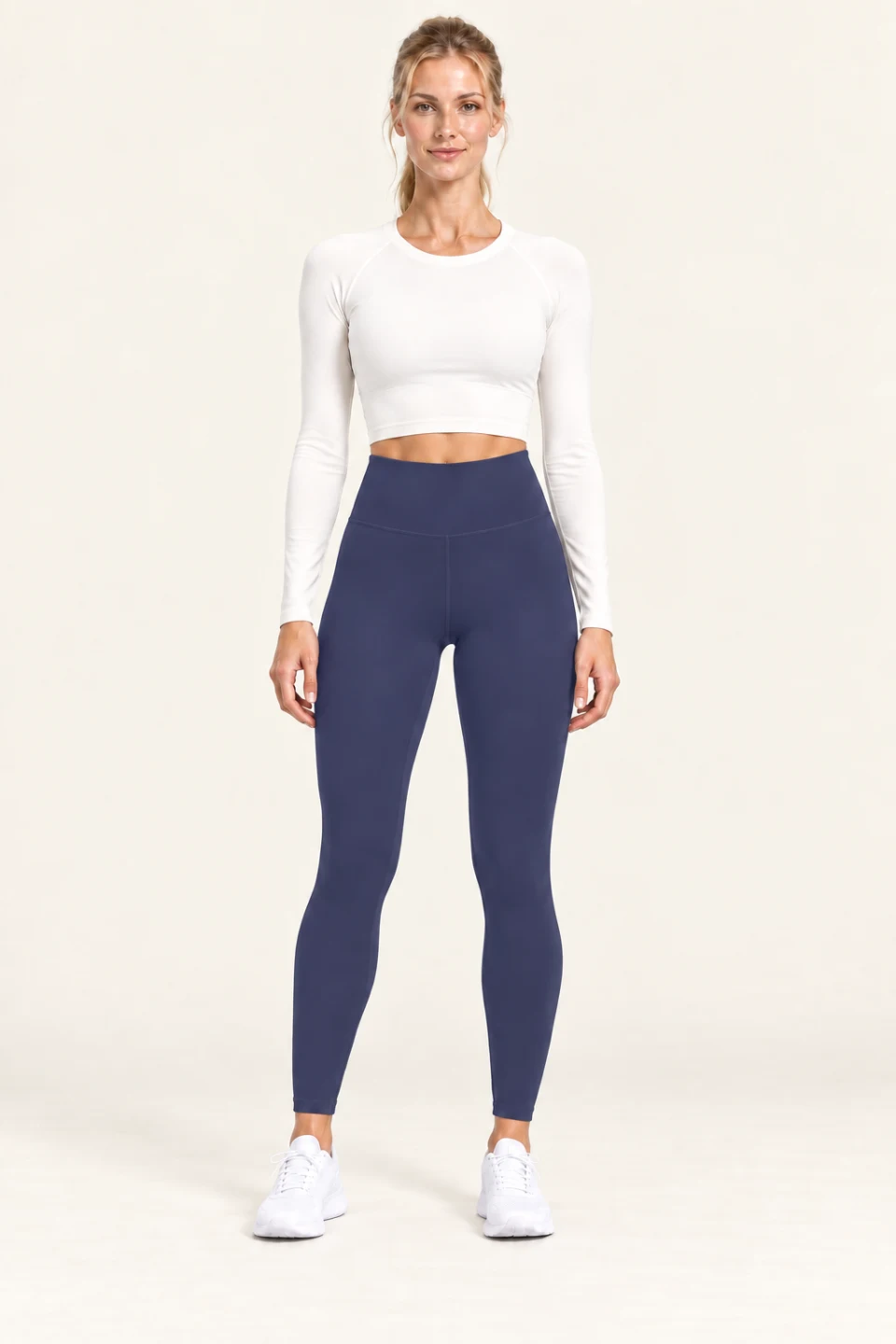 LS-B0009 Fleece-lined high-rise yoga leggings in Whale Blue, front AI styling preview
