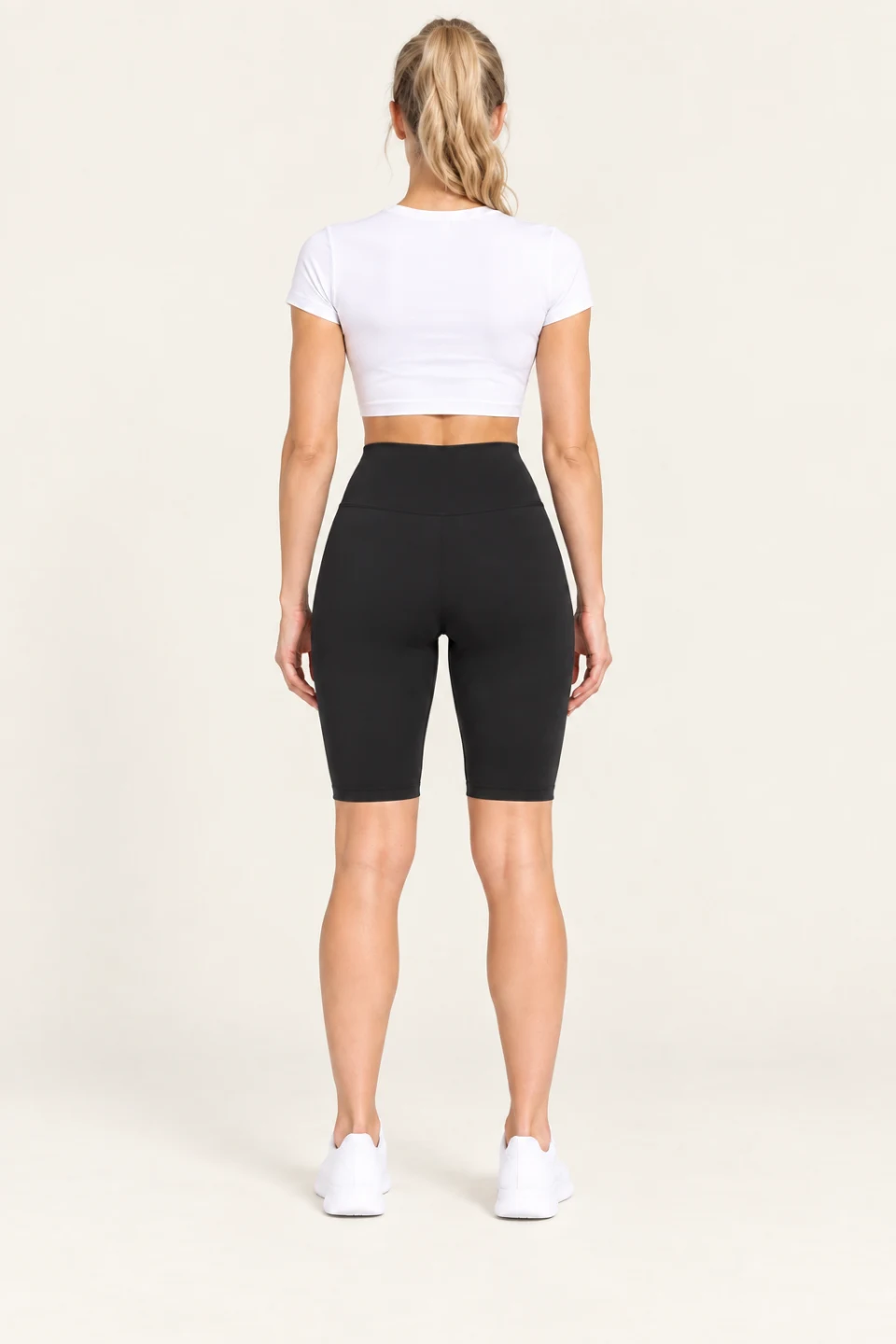 LS-B0010 Black Capri pants back view — standardized AI styling preview