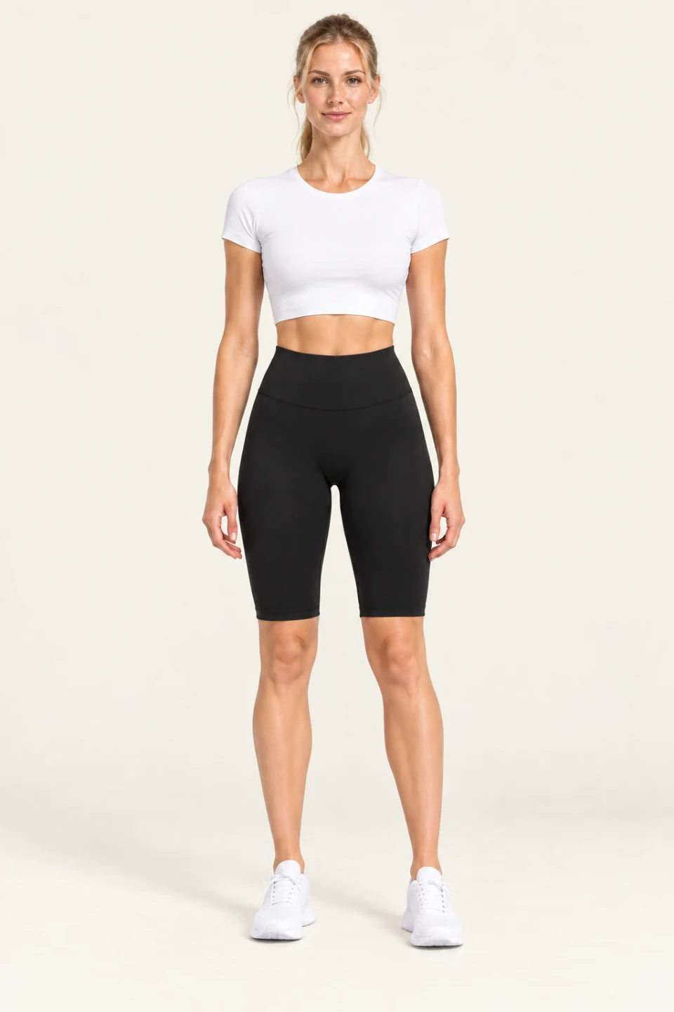 LS-B0010 Black Capri pants front view — standardized AI styling preview