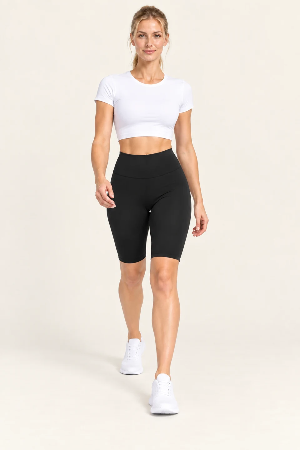 LS-B0010 Black Capri pants motion view — standardized AI styling preview