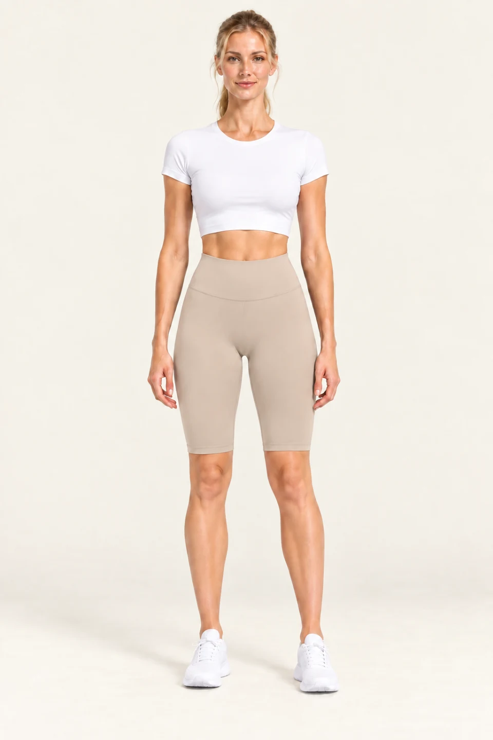 LS-B0010 Smooth-front knee-length yoga leggings in Toffee Capri pants, front AI styling preview