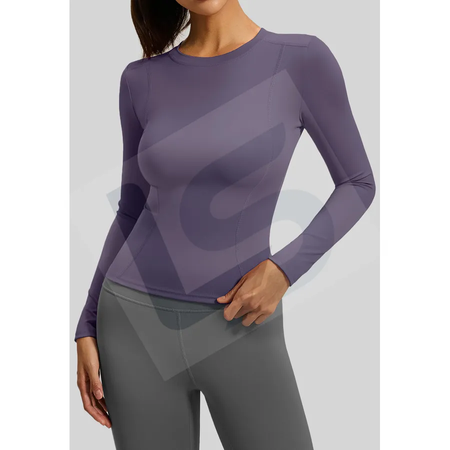 LS-B0017 Women's Long-Sleeve Yoga Top in Purple Variant 1, original product photograph
