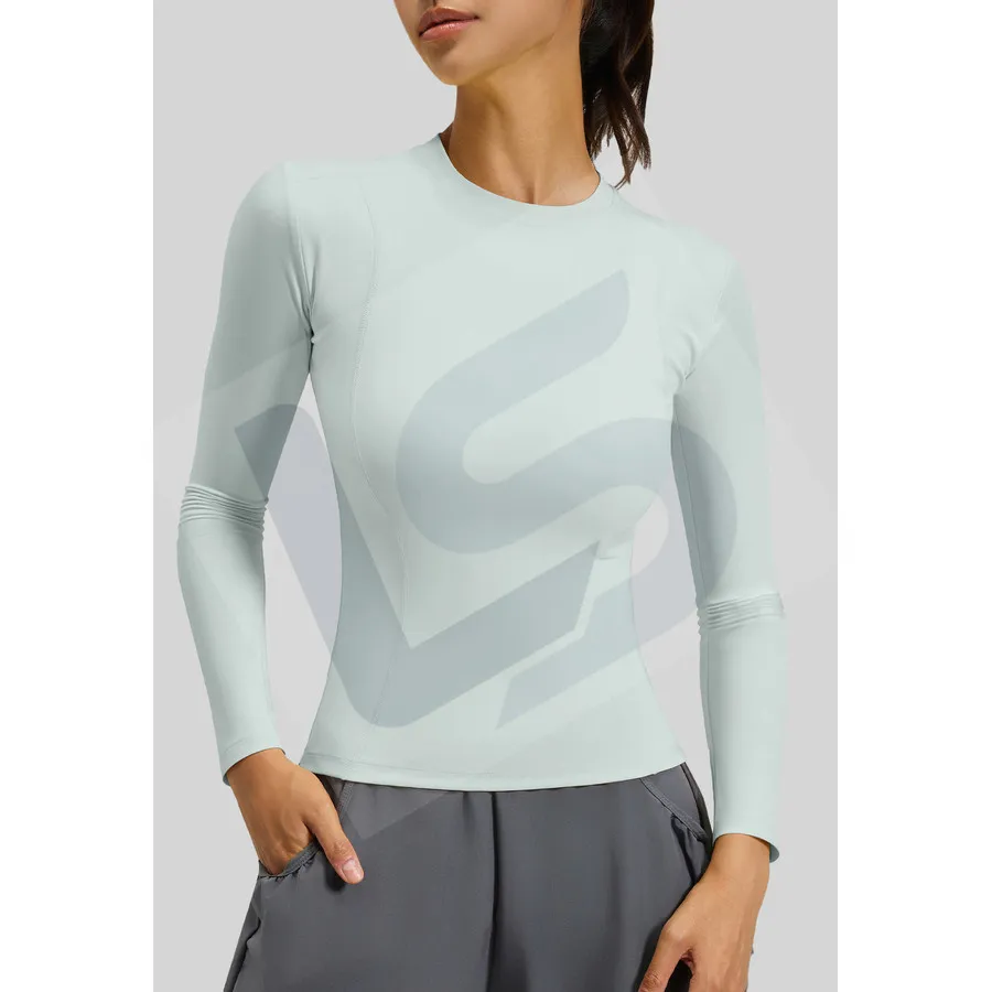 LS-B0017 Women's Long-Sleeve Yoga Top in Green, original product photograph