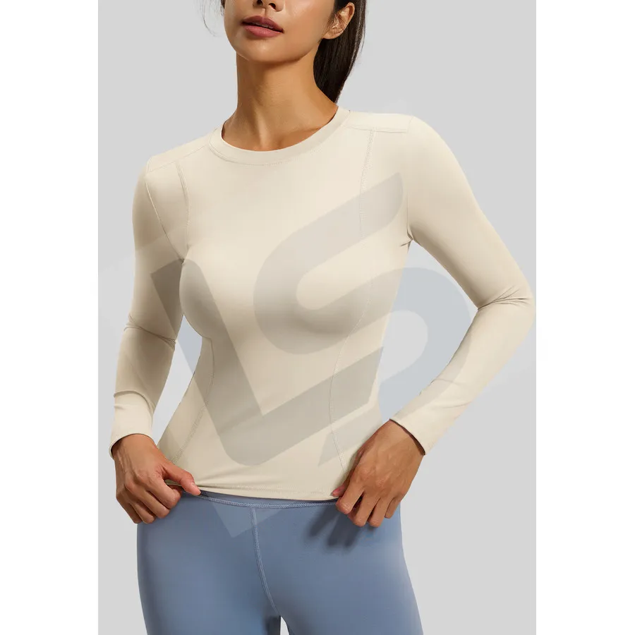LS-B0017 Women's Long-Sleeve Yoga Top in Ivory, original product photograph
