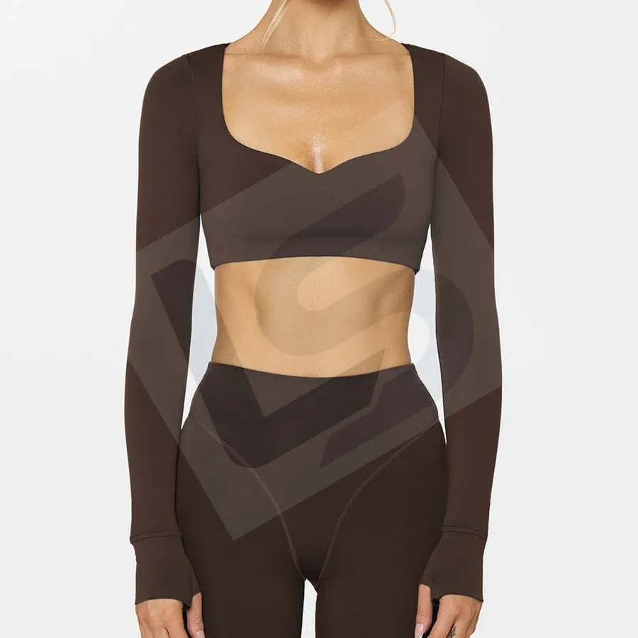 LS-B0025 Women's Activewear Set in Coffee Top & Pants Set, original product photograph