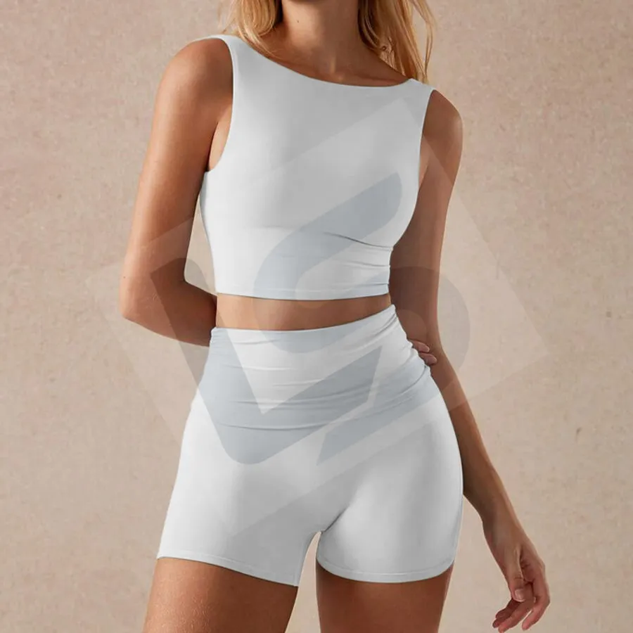 LS-B0027 Women's Activewear Set in White Tank & Shorts Set, original product photograph