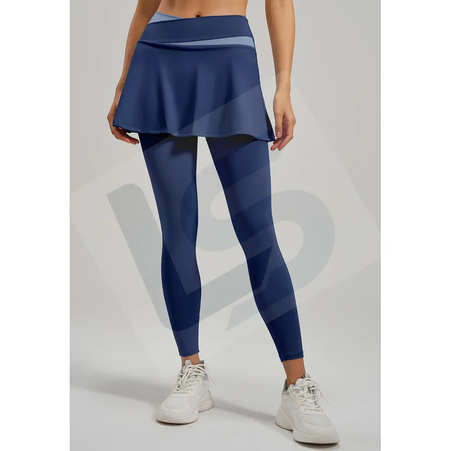 LS-B0059 Contrast-Panel Skirted Leggings in Blue Variant 1, original product photograph