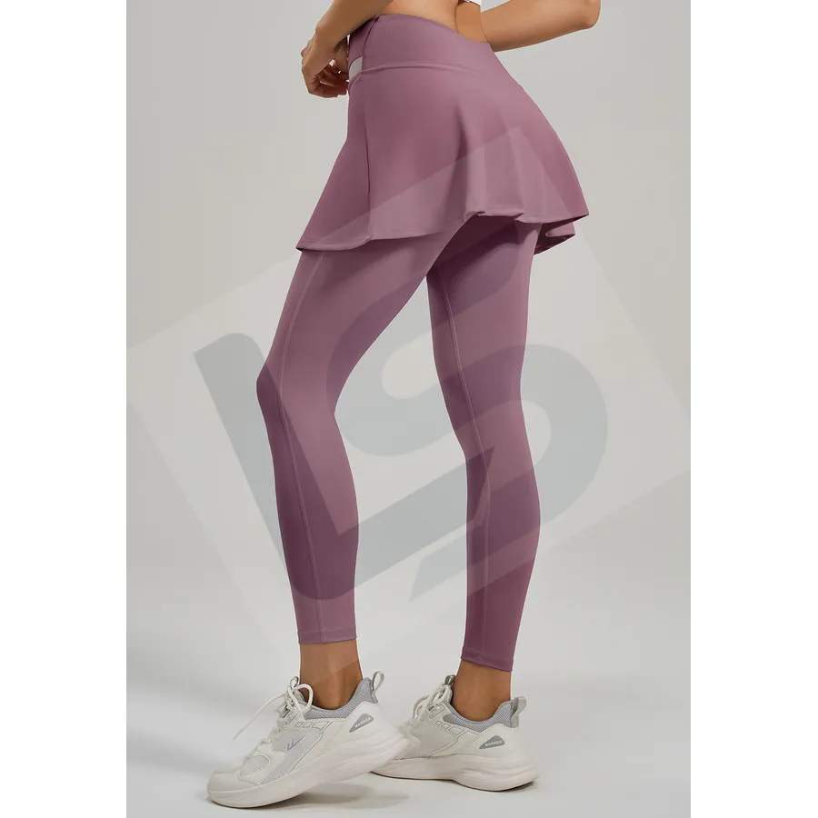 LS-B0059 Contrast-Panel Skirted Leggings in Purple, original product photograph