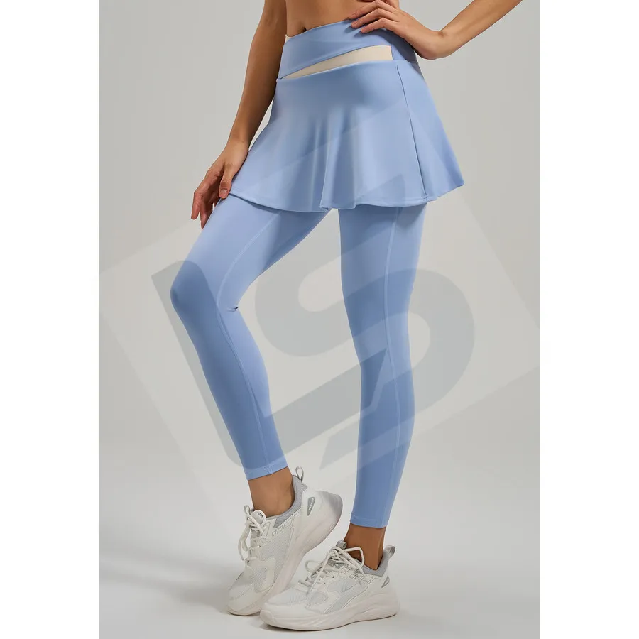 LS-B0059 Contrast-Panel Skirted Leggings in Blue Variant 2, original product photograph