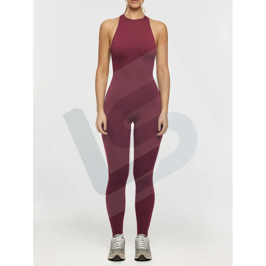 LS-B0090 Women's Yoga Jumpsuit in Cherry Red, original product photograph