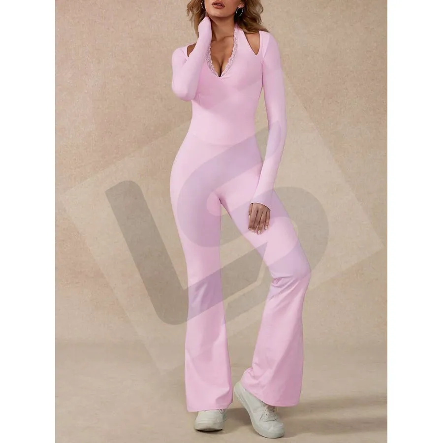 LS-B0093 Women's Yoga Jumpsuit in Peach Pink Long-Sleeve Top, original product photograph