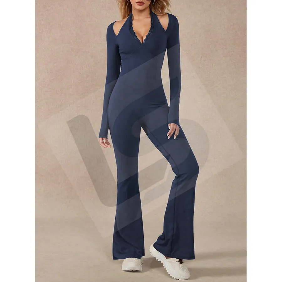 LS-B0093 Women's Yoga Jumpsuit in Navy Long-Sleeve Top, original product photograph