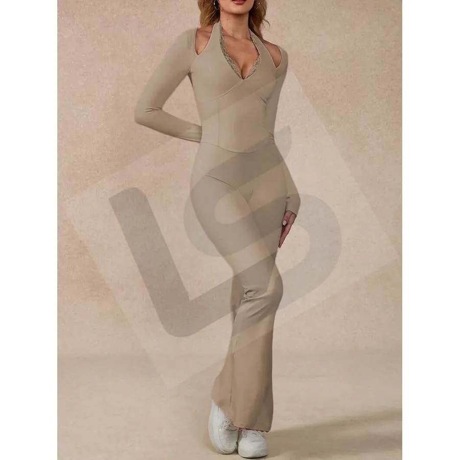 LS-B0093 Women's Yoga Jumpsuit in Toffee Long-Sleeve Top, original product photograph