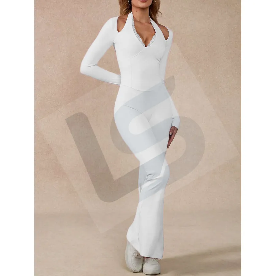 LS-B0093 Women's Yoga Jumpsuit in Glacier White Long-Sleeve Top, original product photograph