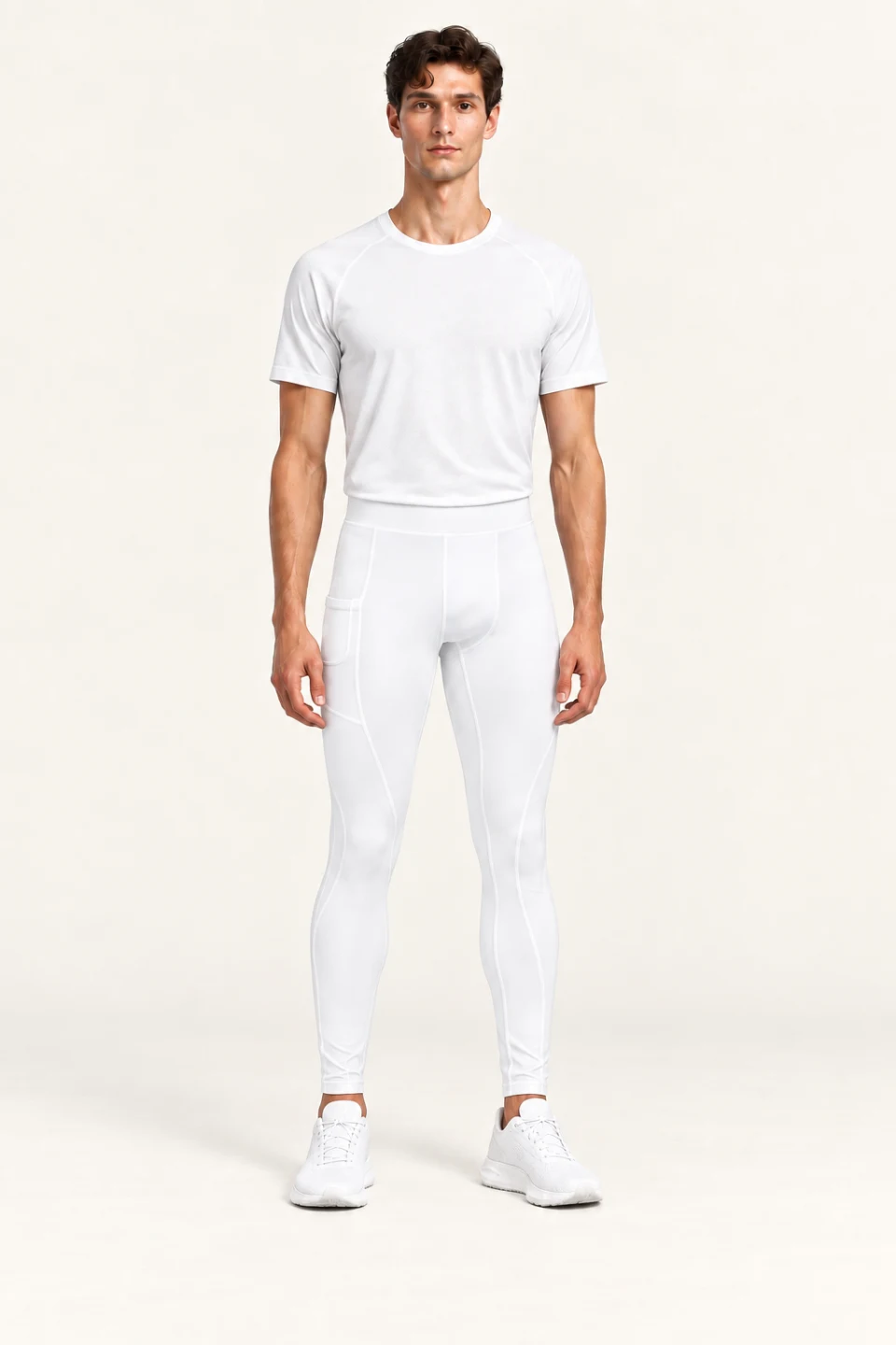 LS-B0097 Side-pocket running tights in White, front AI styling preview