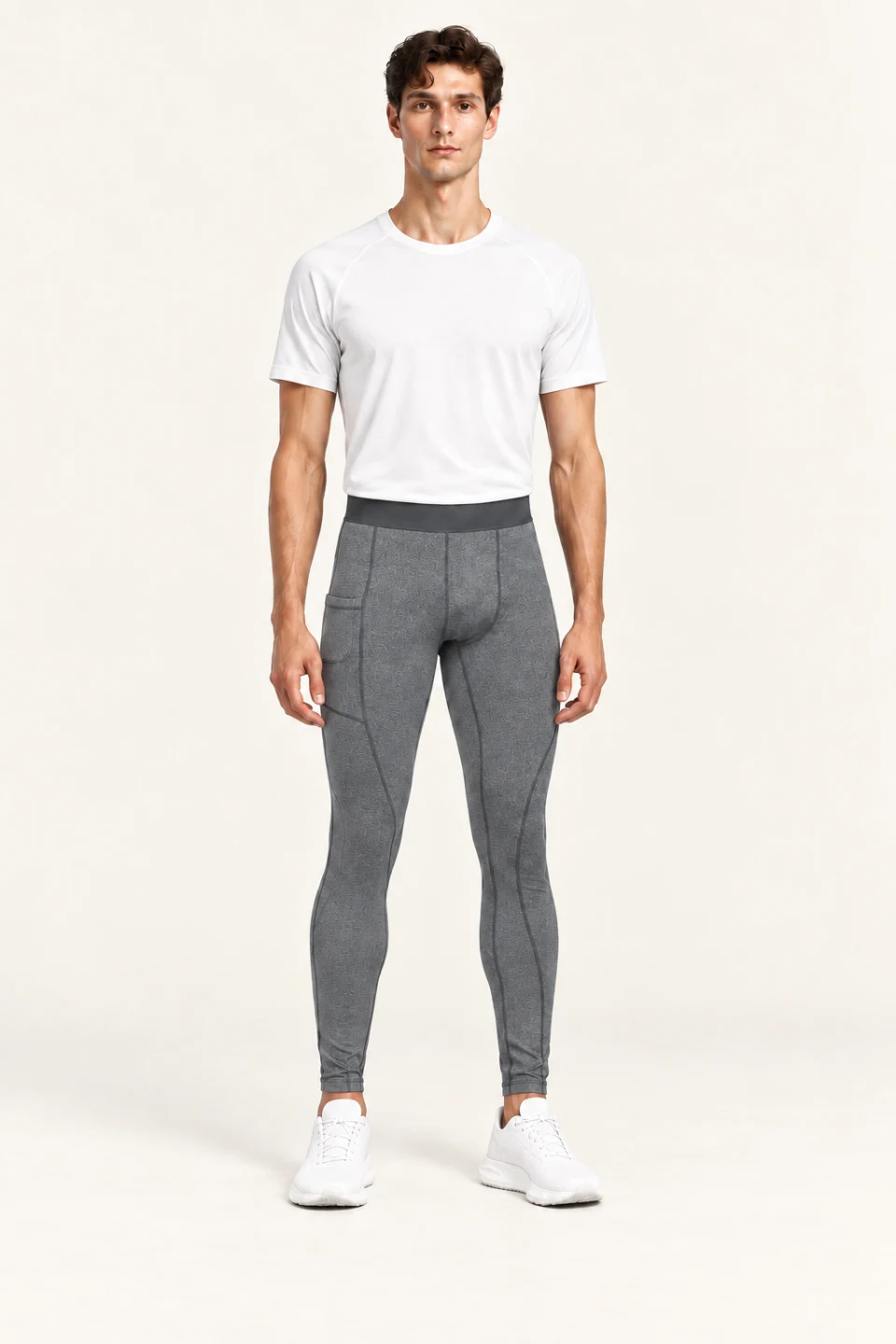 LS-B0097 Side-pocket running tights in Light Heather Grey, front AI styling preview