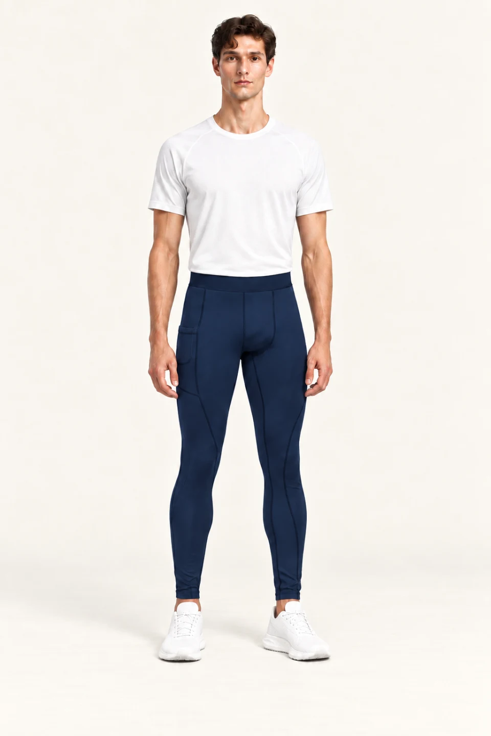 LS-B0097 Side-pocket running tights in Navy, front AI styling preview