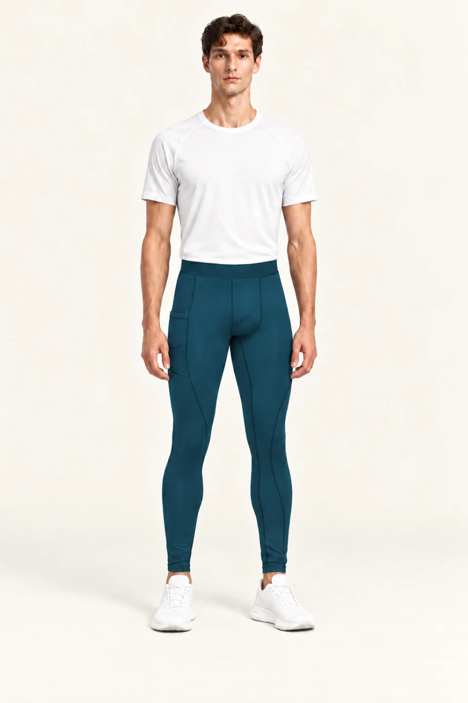 LS-B0097 Side-pocket running tights in Green, front AI styling preview