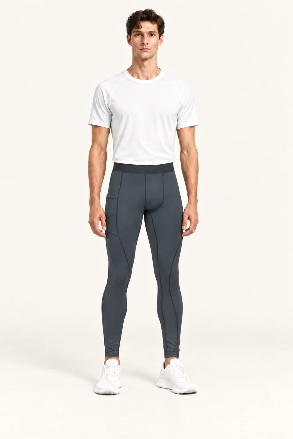 LS-B0097 Side-pocket running tights in Dark Grey, front AI styling preview