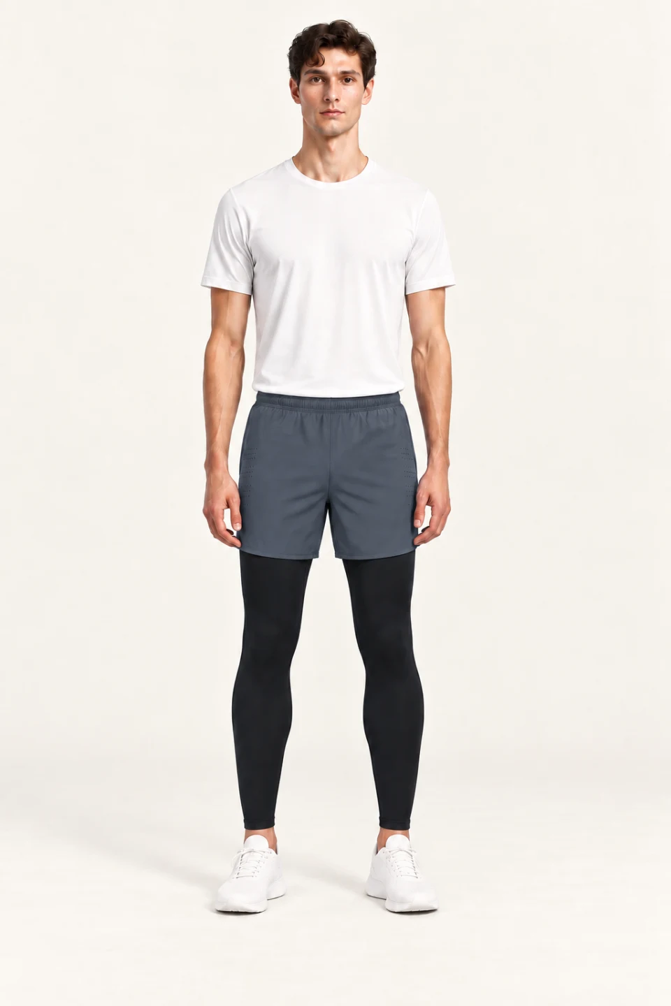 LS-B0102 2-in-1 shorts-over-tights in Grey + Black, front AI styling preview