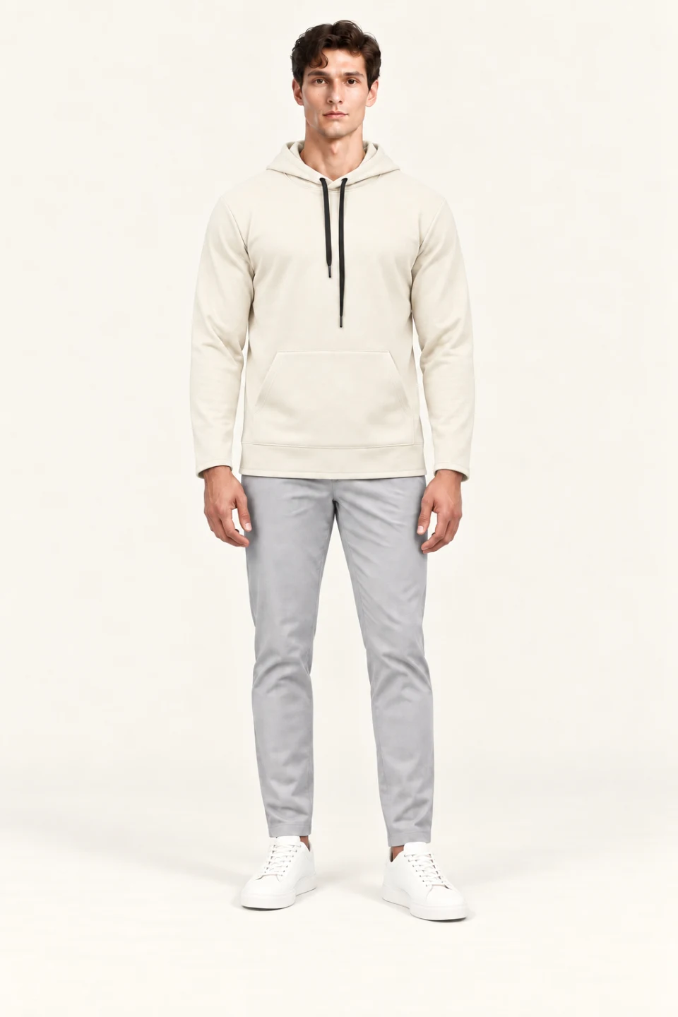 LS-B0106 Everyday pullover hoodie in Off-white, front AI styling preview