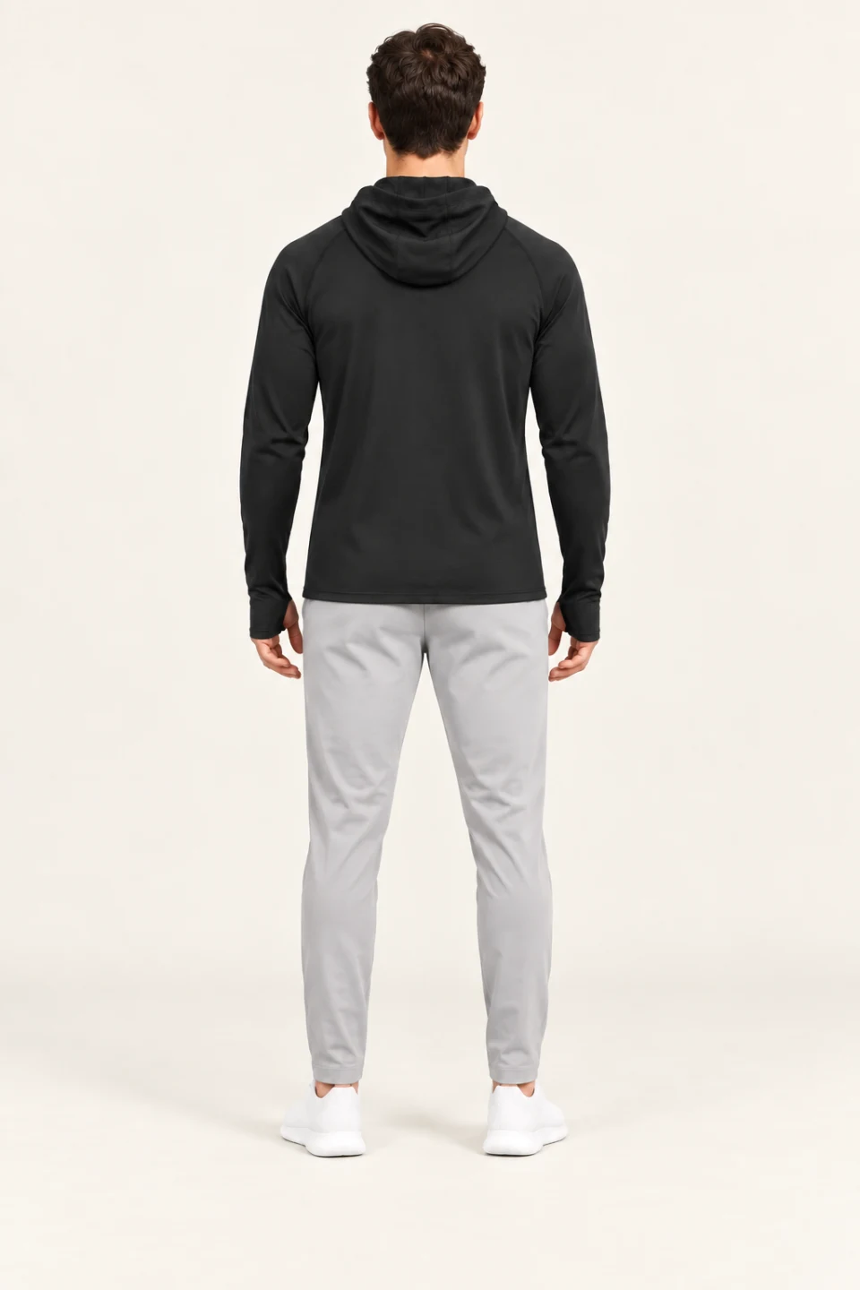 LS-B0108 Men’s fit Black back view — standardized AI styling preview