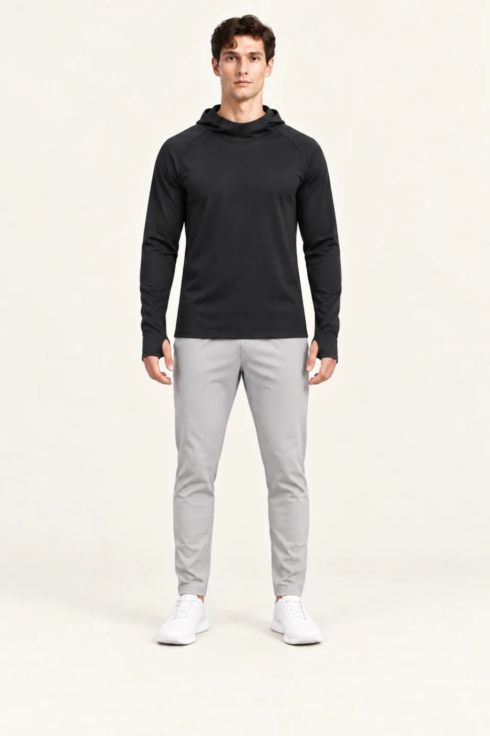 LS-B0108 Men’s fit Black front view — standardized AI styling preview
