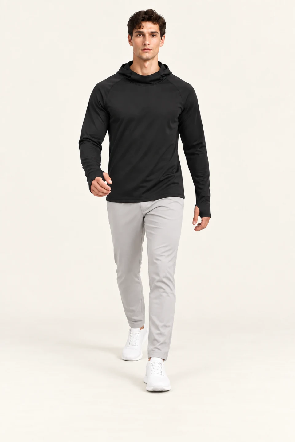 LS-B0108 Men’s fit Black motion view — standardized AI styling preview