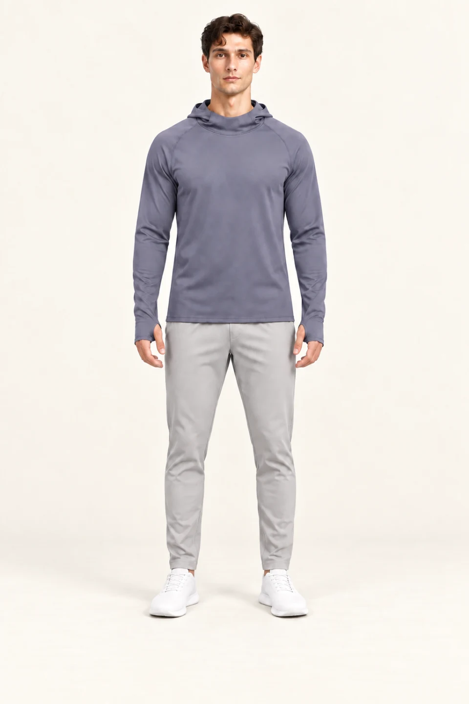 LS-B0108 Cowl-neck hooded training top in Men’s fit Grey, front AI styling preview
