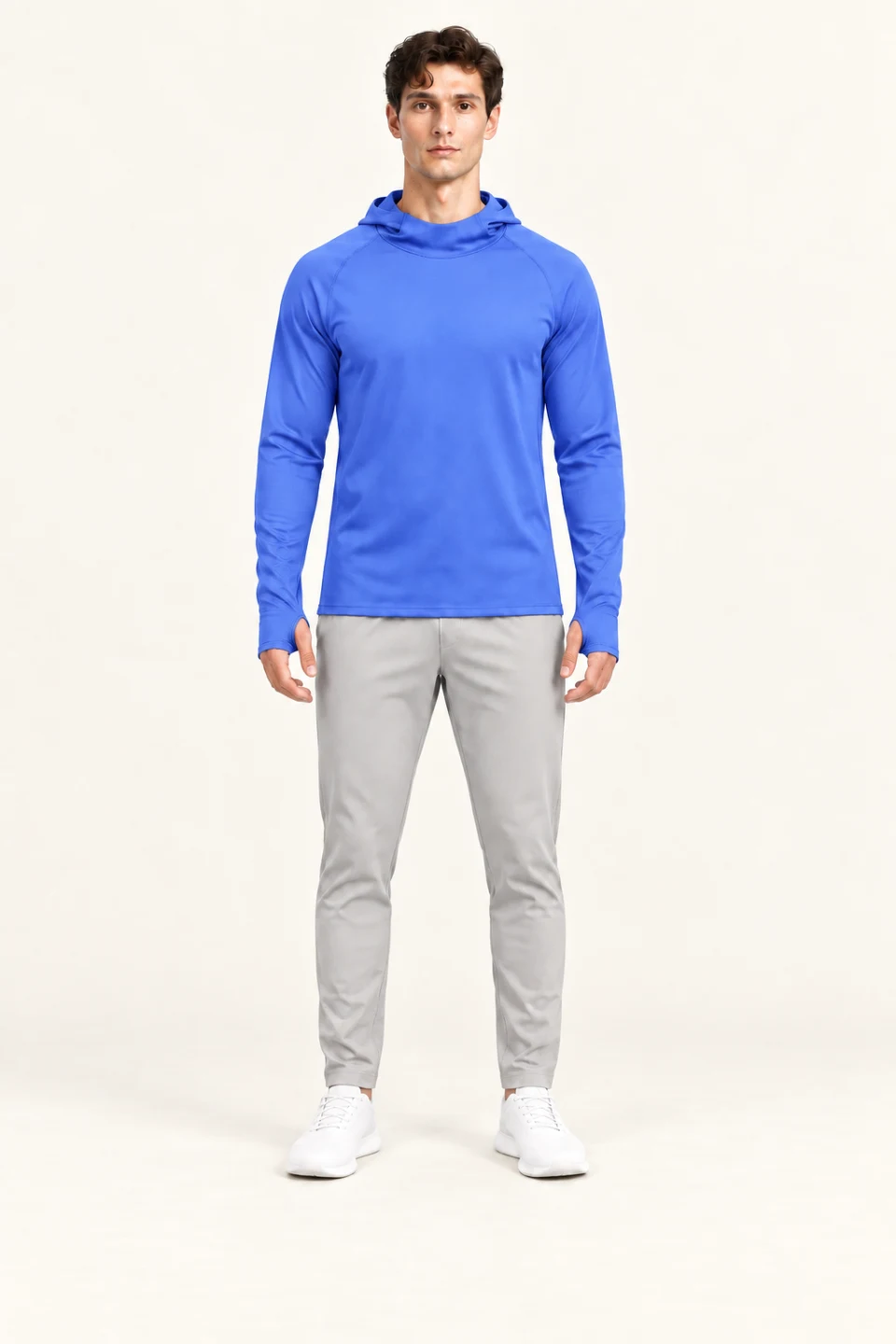 LS-B0108 Cowl-neck hooded training top in Men’s fit Violet Blue, front AI styling preview