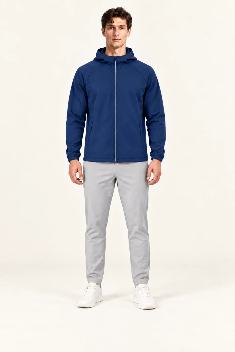 LS-B0112 Full-zip hooded training jacket in Navy Men’s fit, front AI styling preview