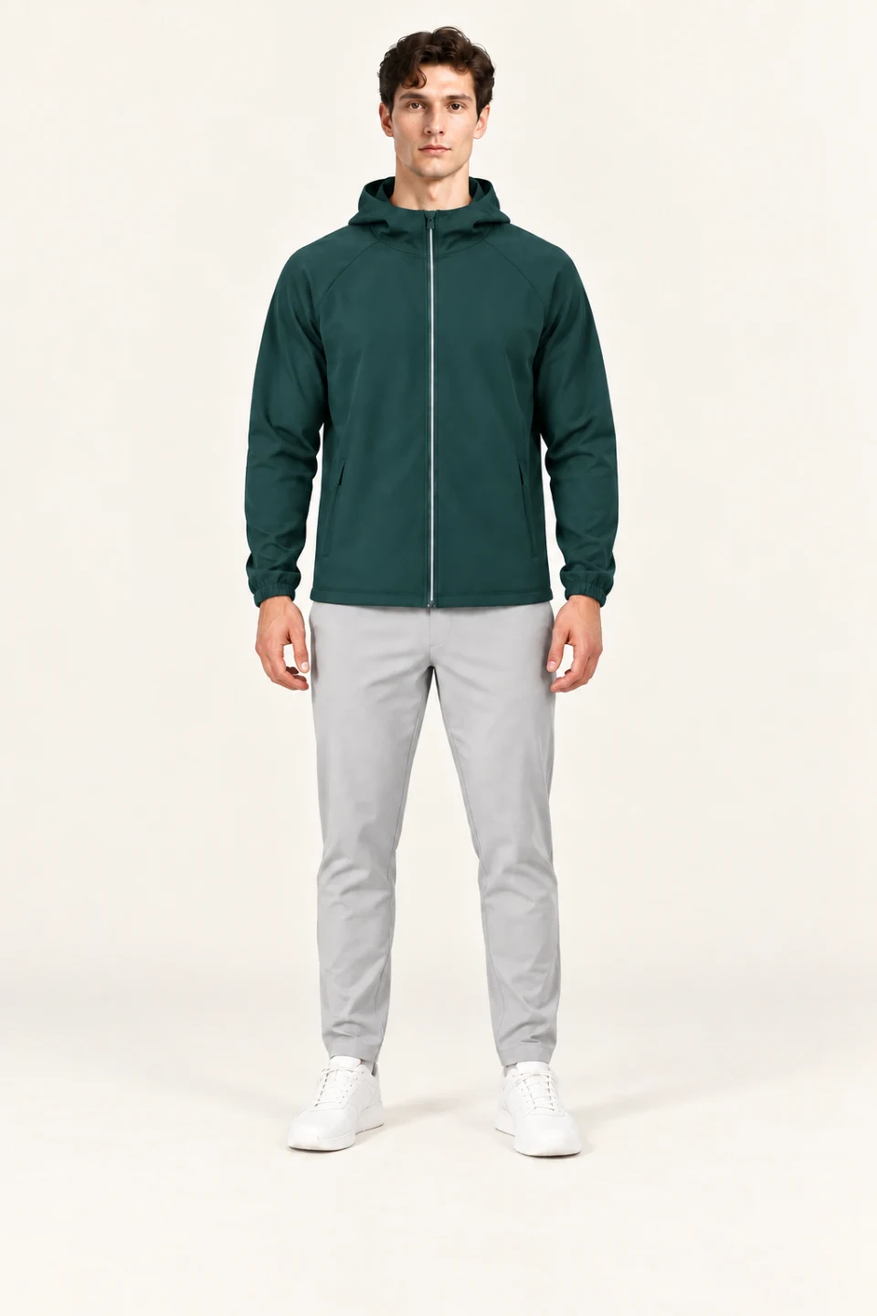 LS-B0112 Full-zip hooded training jacket in Dark Green Men’s fit, front AI styling preview