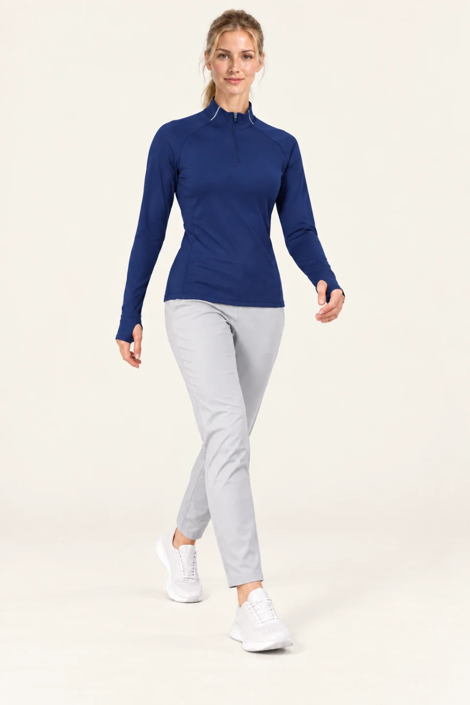 LS-B0113 Navy motion view — standardized AI styling preview