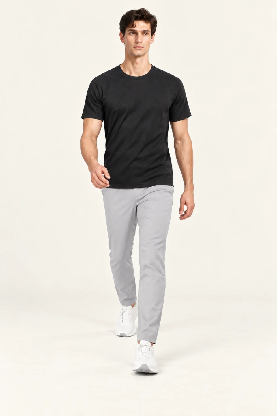 LS-B0115 Black Men’s fit motion view — standardized AI styling preview